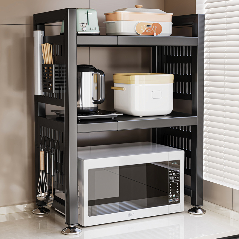 可伸缩厨房微波炉置物架烤箱支架家用双层台面桌面电饭锅收纳架子