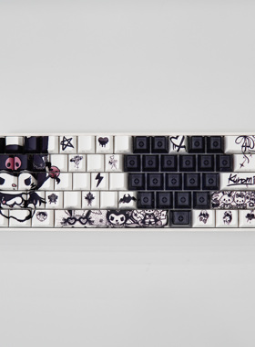 库洛米黑色黑暗图案爱心拼色原厂侧刻透光键帽PBT五面热升华工艺