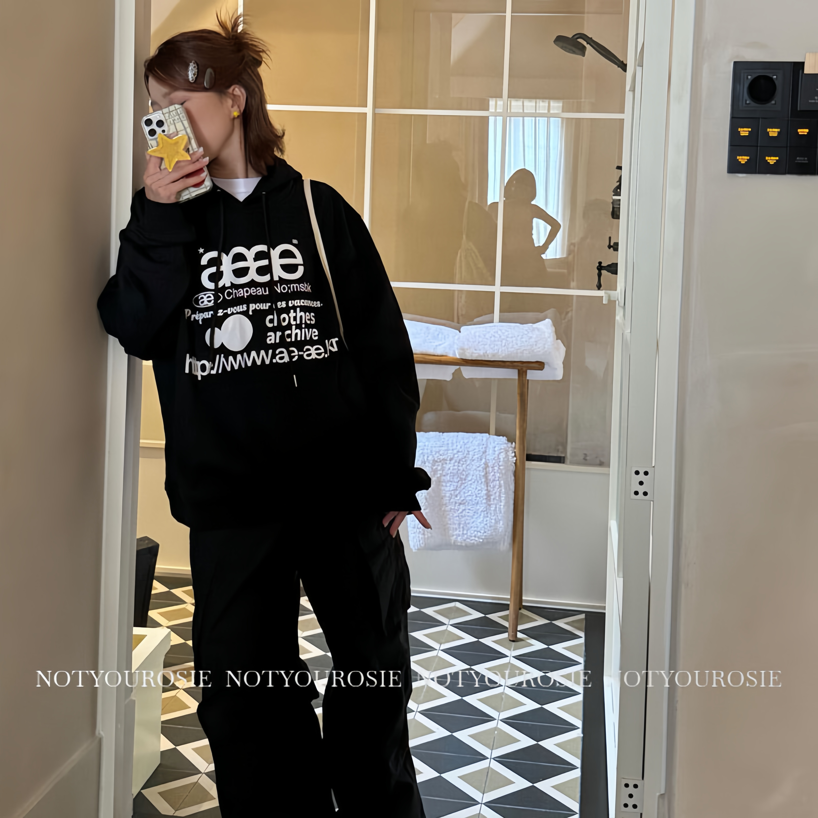 韩国正品aeae冲锋衣字母印花男女同款拉链外套女