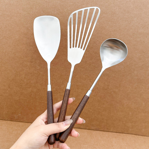 厨老款锅铲家用不锈钢304食品级勺子套装厨房木柄胡桃木锅铲