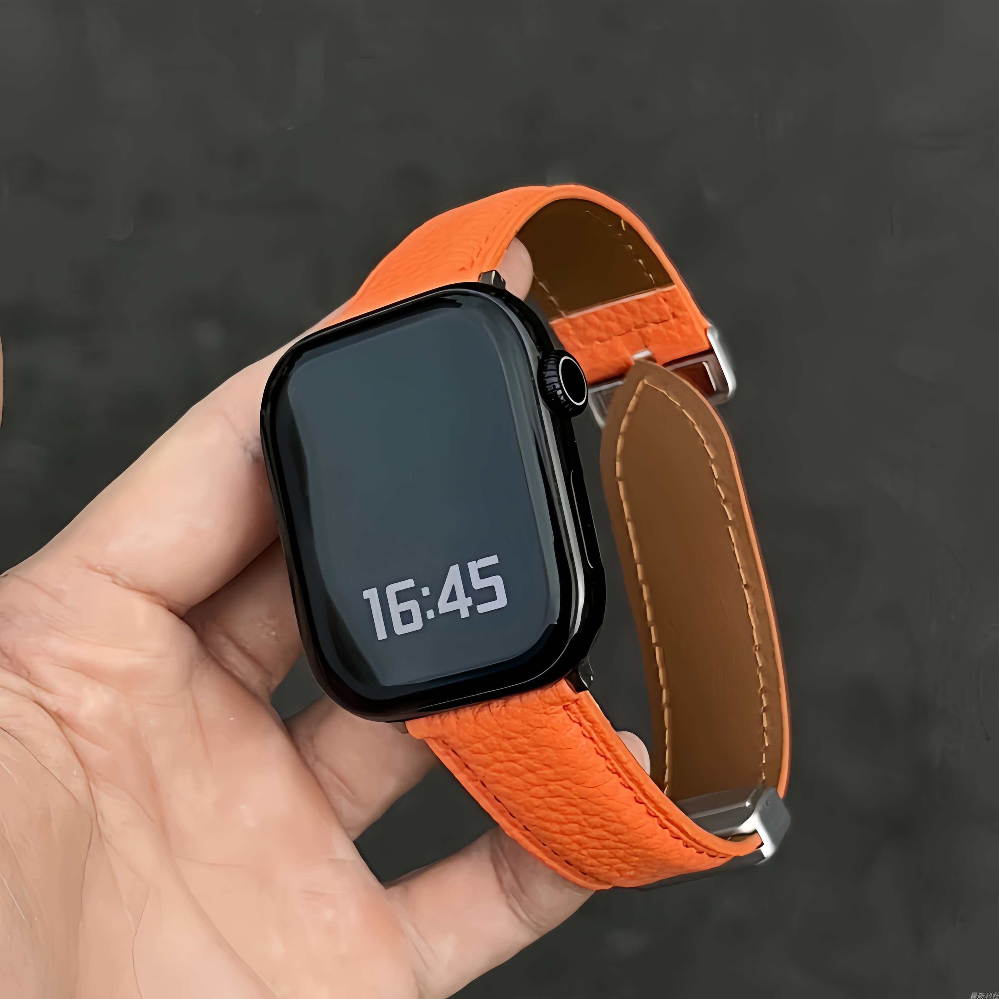 商务真皮荔枝纹磁吸表带适用苹果AppleWatchS10/S9/S8/S765Ultra2
