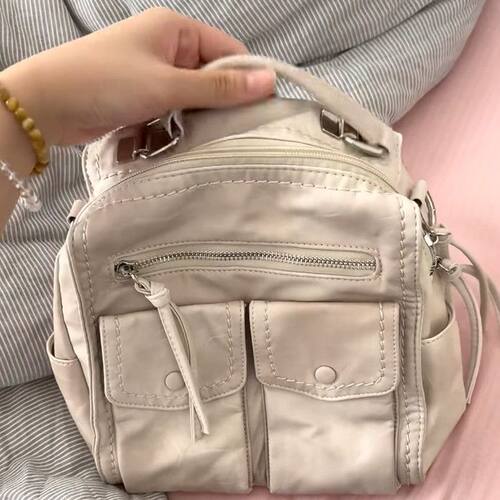 工装风多口袋多功能女双肩斜挎包