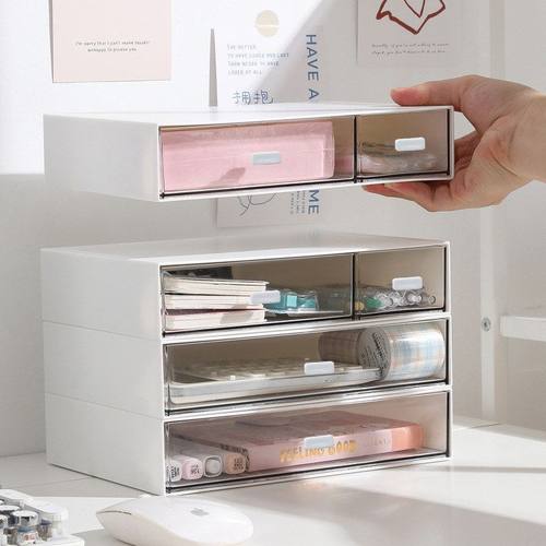 收纳盒塑料桌面收纳盒化妆品抽屉整理盒自由组合多层可叠加首饰盒