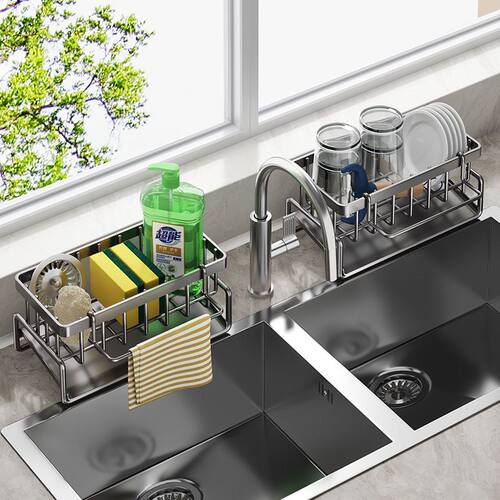 跨境多功能沥水架家用水槽抹布架台面洗碗布洗洁精收纳篮置物架