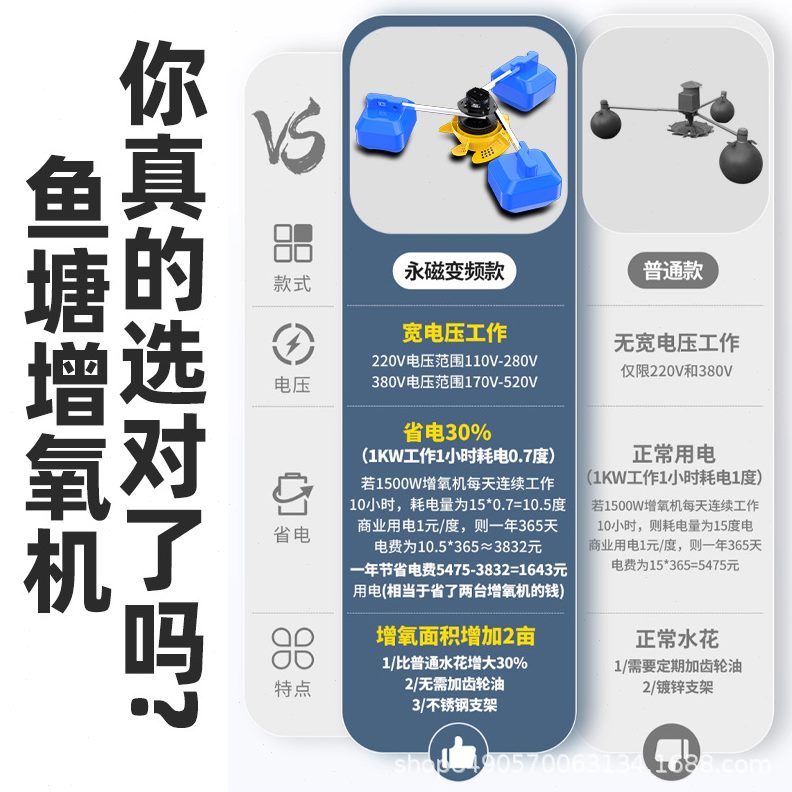 永磁变频鱼塘氧机叶轮式220v氧泵380V养鱼池池塘大型养殖制氧