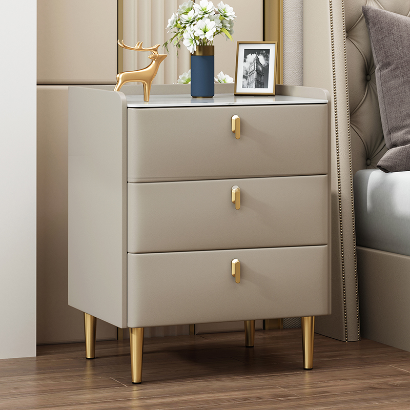 岩板全实木床头柜三抽轻奢