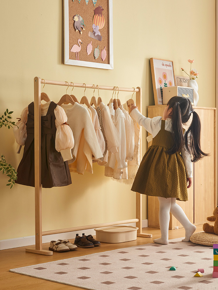 批发儿童落地晾衣架多功能挂衣架可折叠矮衣帽架卧室床边宝宝衣架