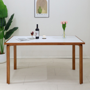 北欧复古实木餐桌 家用长方形防火板书桌饭桌中古餐桌椅岩板桌子
