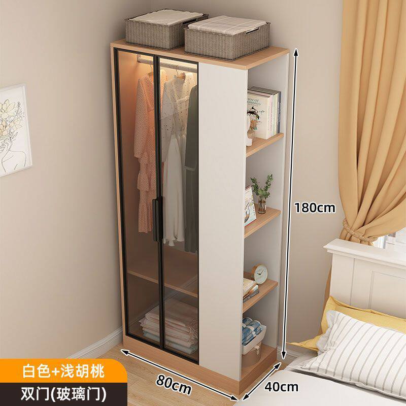 现代小户型简易轻奢玻璃家用衣橱简约儿童衣柜收纳现代双开门柜子
