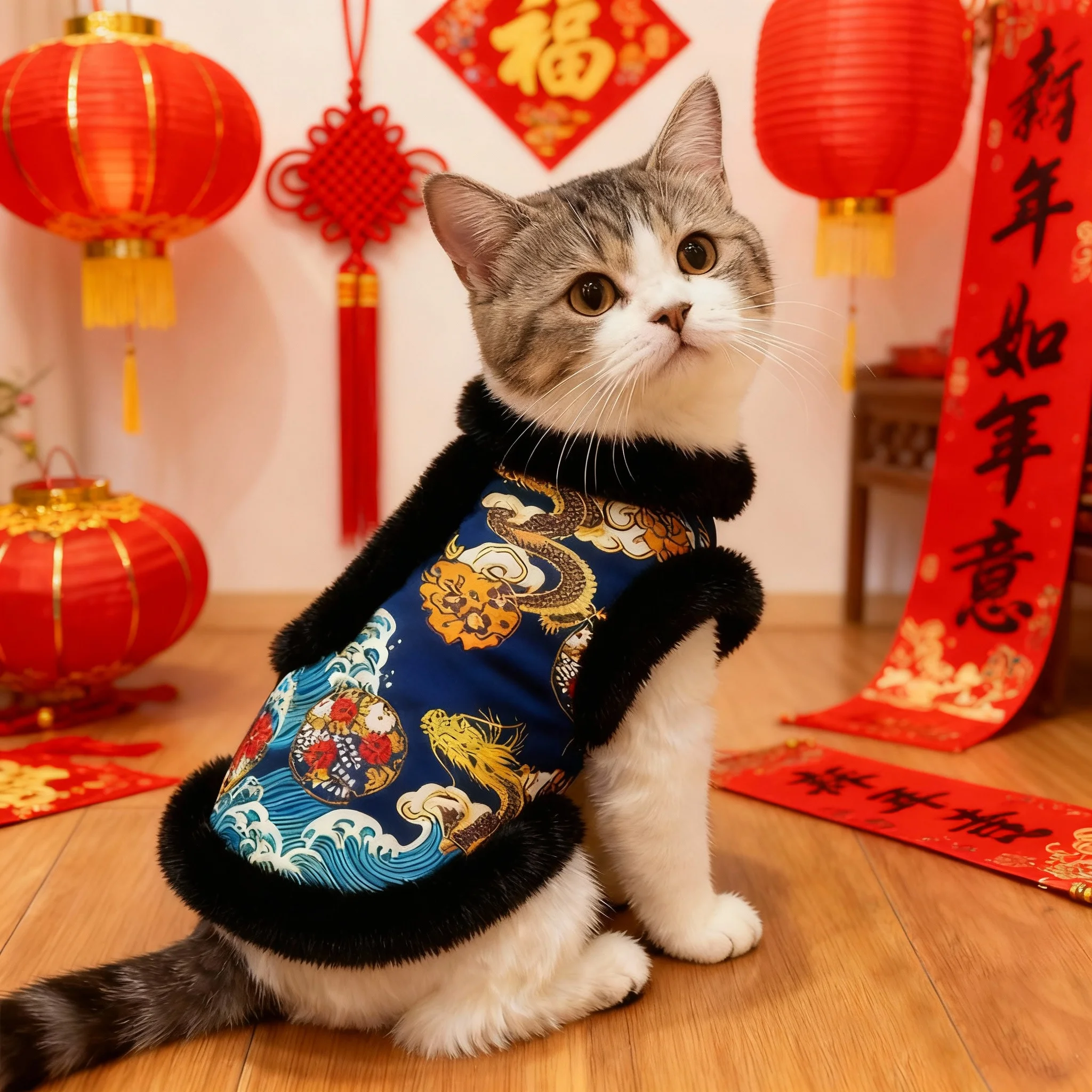 猫咪衣服新年冬季保暖英短金渐层银渐层拜年龙袍狗狗冬天喜庆棉衣,宠物/宠物食品及用品,猫宠物服装/雨衣（新）,淘宝优惠券,粉丝福利购,淘宝优惠卷