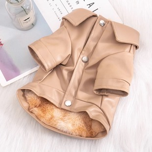 狗狗潮酷防皮夹克防水防寒保暖皮衣泰迪比熊可两面穿保暖加绒衣服