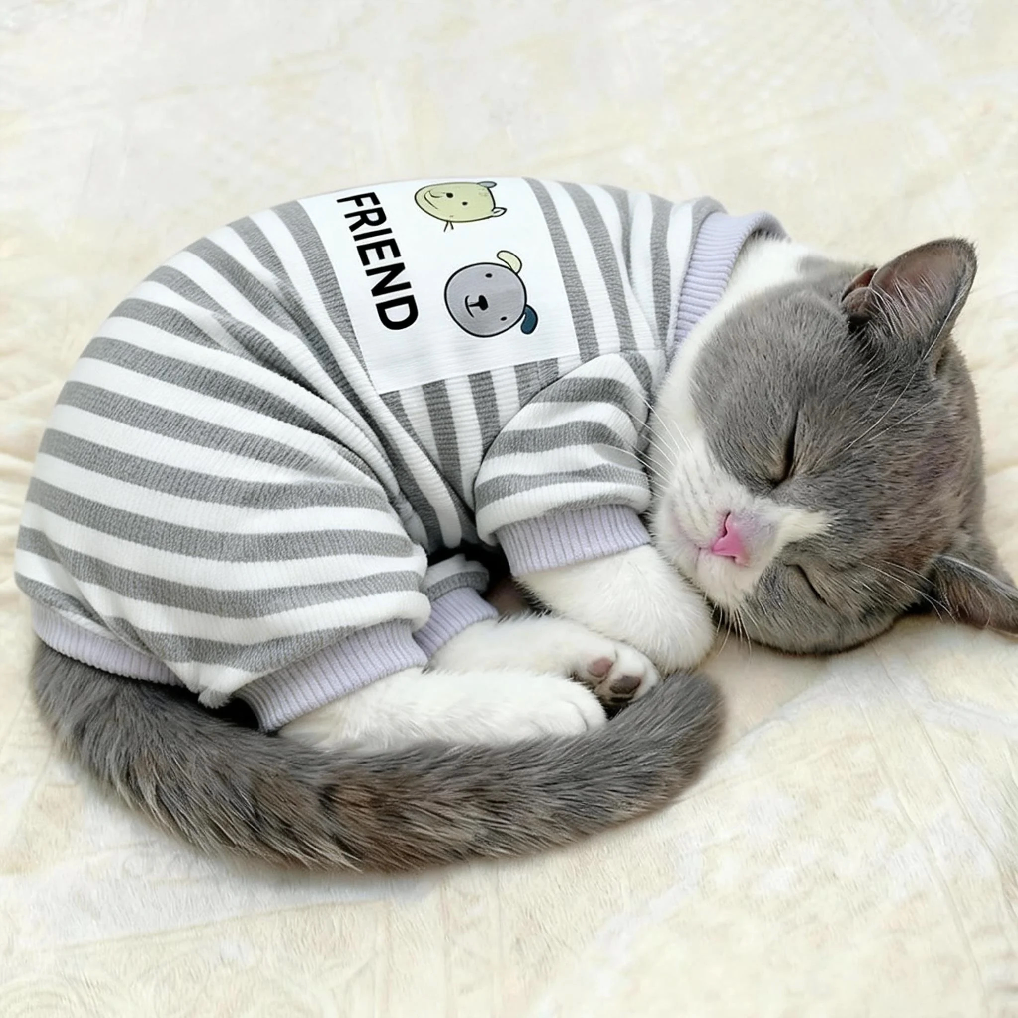 猫咪衣服春秋季睡衣防掉毛家居服英短蓝猫布偶幼猫宠物狗狗四脚衣