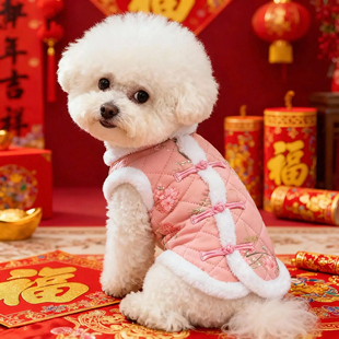 狗狗衣服花卉唐装加厚冬季保暖喜庆新年棉衣比熊泰迪猫咪过年马甲