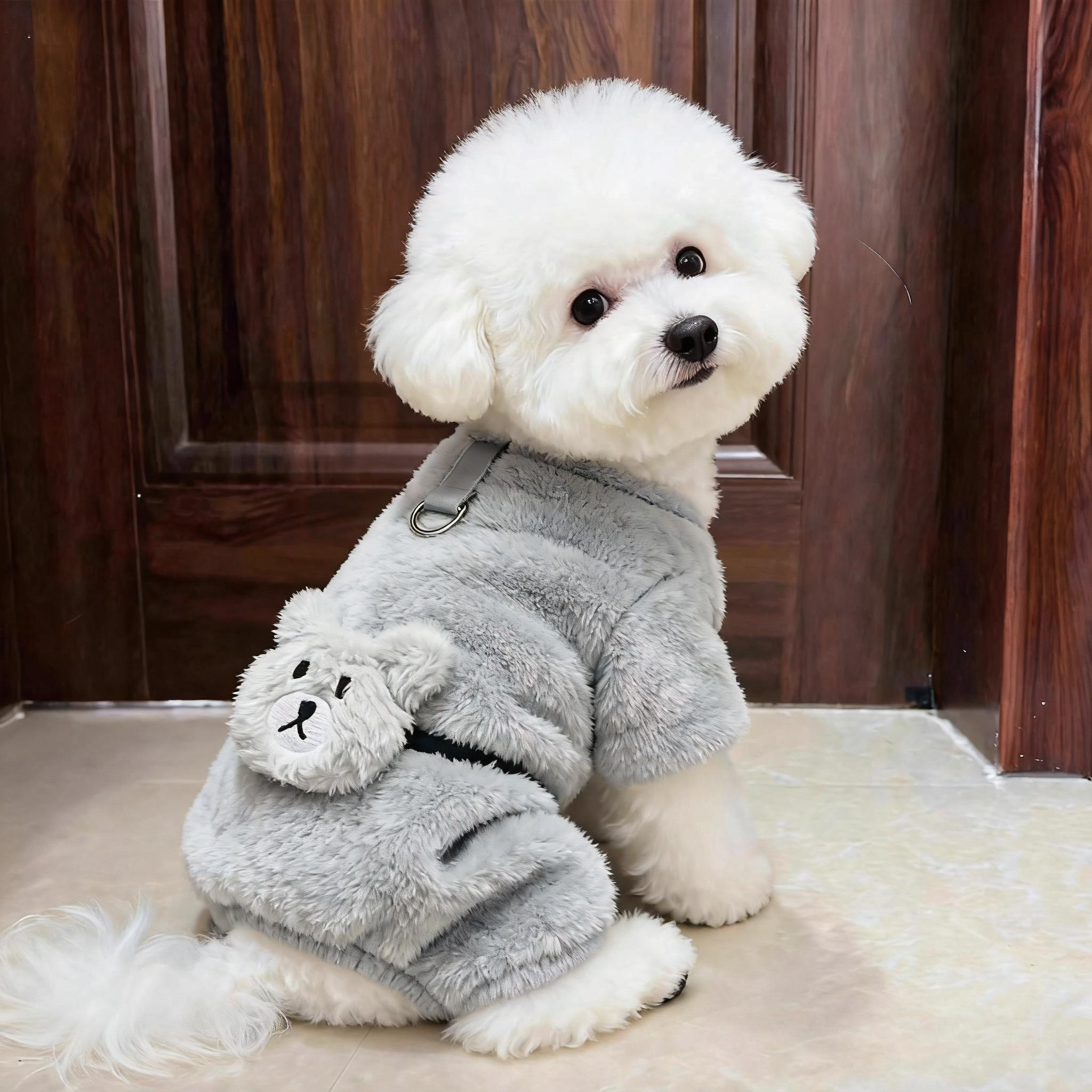 狗狗衣服秋冬季保暖四脚衣小型犬可牵引比熊泰迪宠物冬装加绒加厚