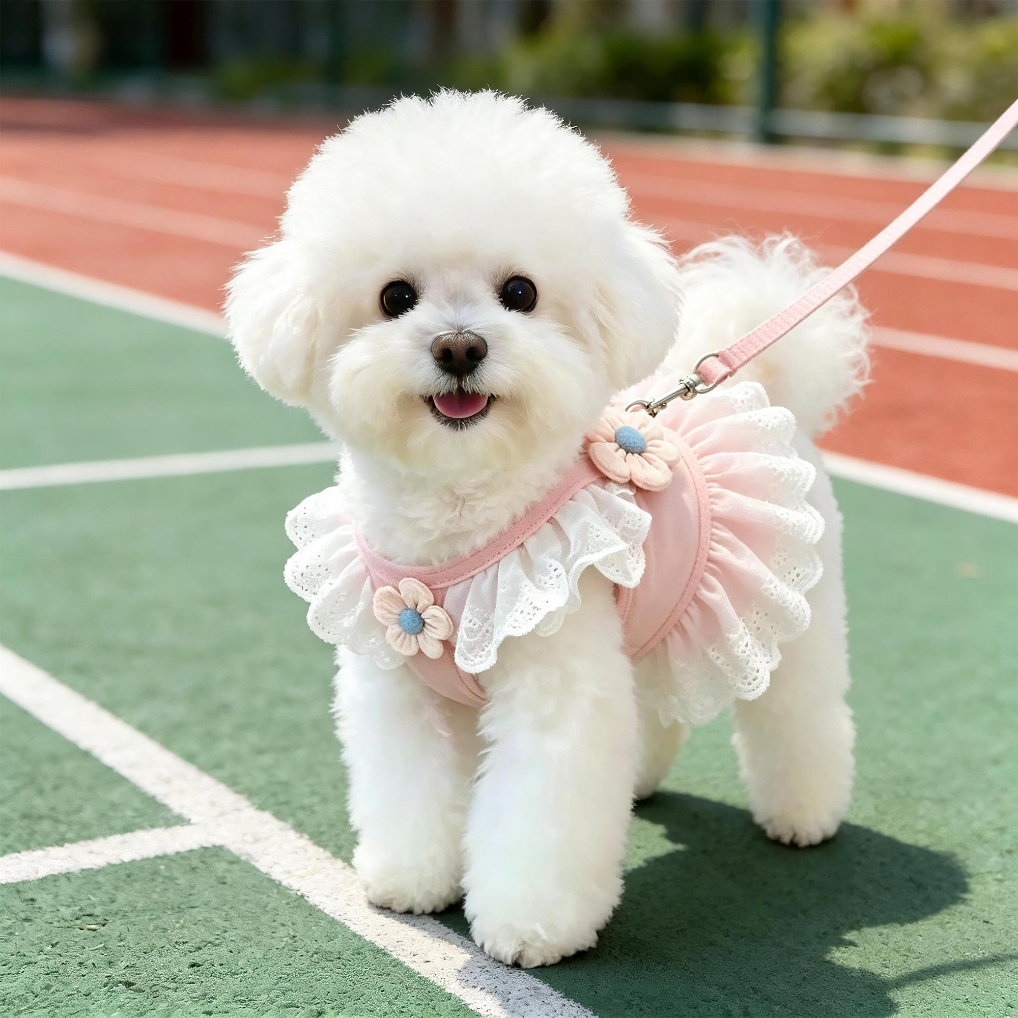 狗狗牵引绳小型犬蕾丝花边胸背裙比熊幼犬外出专用衣服透气春夏季图片