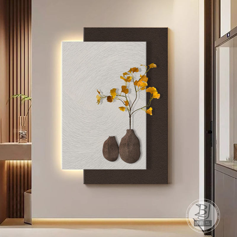 意式极简客厅装饰画高级感玄关走廊过道挂画立体砂岩肌理画发光画