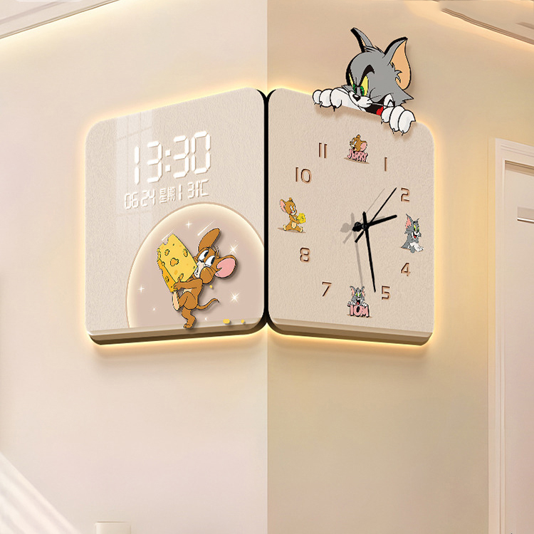 猫和老鼠拐角挂钟万年历数显电子
