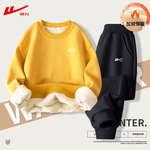 回力男女童秋冬上衣儿童加绒卫衣2025新款高领男孩女孩小学生衣服