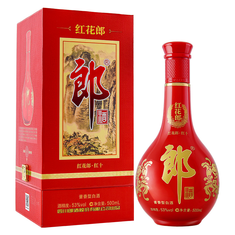 郎酒 红花郎十（10）53度酱香型白酒 500ml*1瓶 送礼粮食酒礼盒
