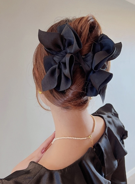 黑色蝴蝶结发饰大号抓夹2024夹子发夹头饰女后脑勺鲨鱼夹发抓