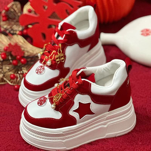 婚鞋新娘鞋2025春季爆款百搭隐形内增高12cm女厚底小个子红色婚鞋