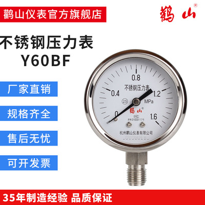 Y60BF不锈钢压力表304全钢Y63BF耐酸碱鹳山厂家直销可定制
