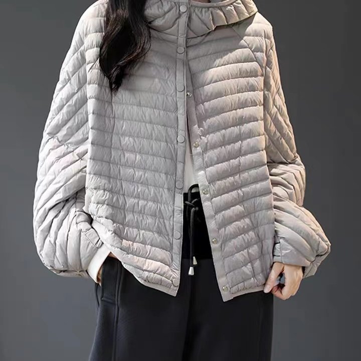 条纹小个子新款宽松轻薄羽绒棉服女冬2025连帽短款百搭外套