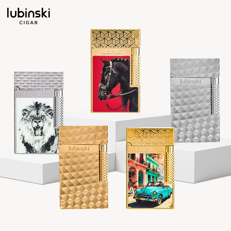 Lubinski鲁宾斯基朗声格兰德雪茄打火机双火焰切换送皮套火石