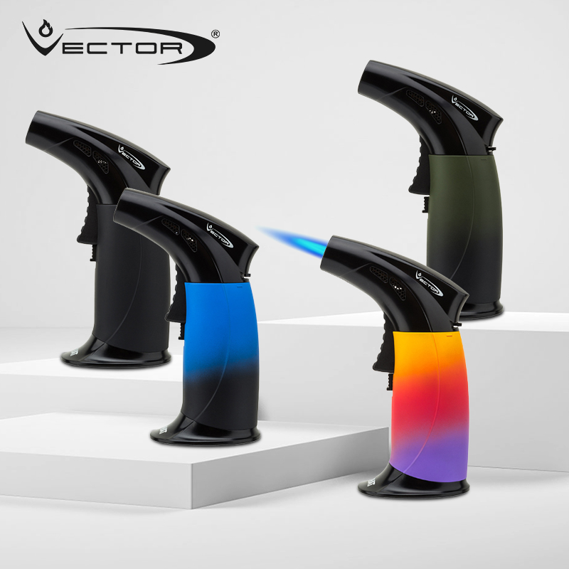 美国VECTOR雪茄喷枪 大容量台式蓝焰单直冲打火机金属机身