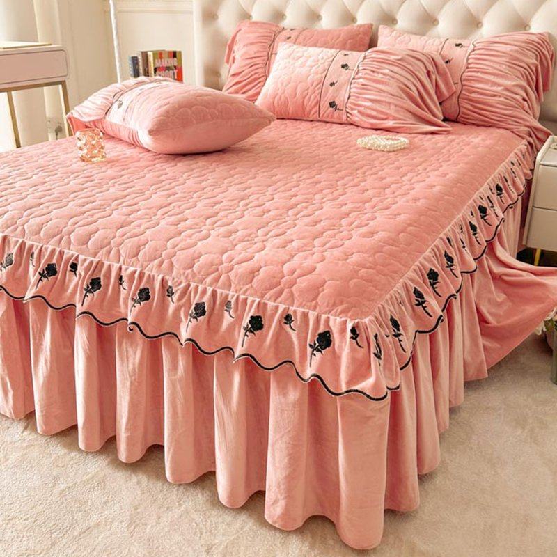 冬季公主风加厚牛奶绒床裙2024新款纯色宝宝绒夹棉保暖床罩带裙边,床上用品,床笠,淘宝优惠券,粉丝福利购,淘宝优惠卷