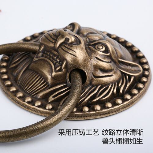 复古木门装饰金色黄铜兽头门环仿古铜狮子头配件铜环大门把手拉环