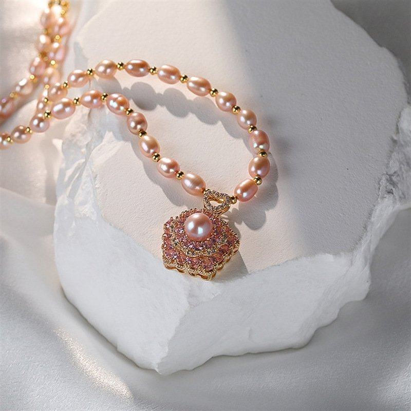 花朵天然淡水珍珠项链女百搭小众轻奢简约锆石新中式珠宝饰品,珠宝/钻石/翡翠,颈饰,淘宝优惠券,粉丝福利购,淘宝优惠卷