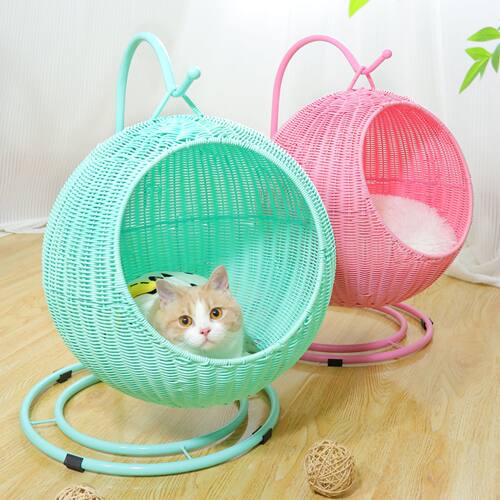 猫窝藤编猫咪四季通用猫屋别墅可拆洗家用猫笼狗窝宠物收纳盒