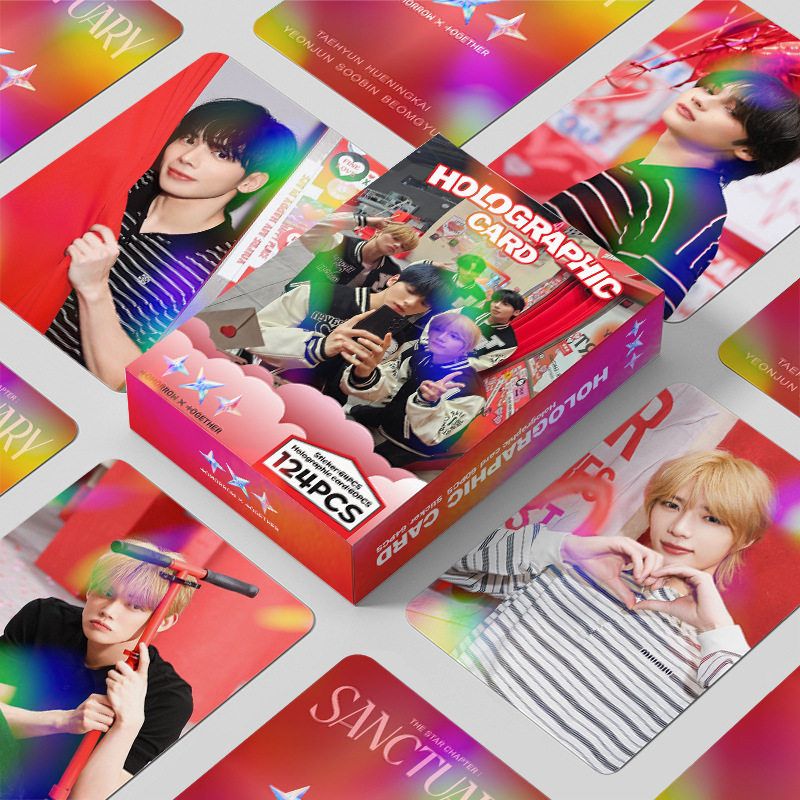 124张闪卡TXT镭射卡SANCTUARY明星笔记本小贴纸全息卡双面LOMO卡