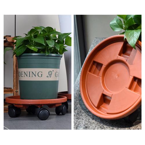 万向轮花盆托盘家用树脂红色圆形加厚塑料接水移动花盆底座带滚轮