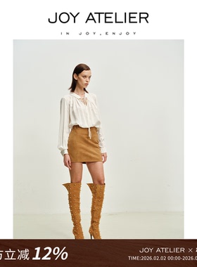 JOY ATELIER3014风铃 阔体箱型木耳花边领落肩式桑蚕丝衬衫女