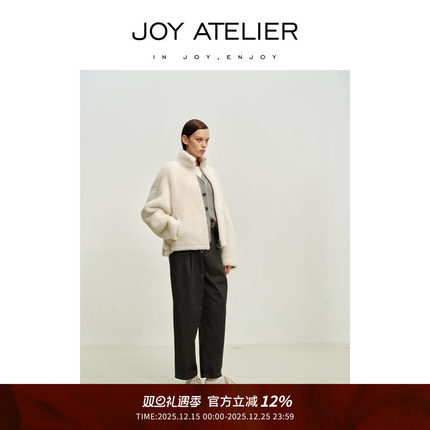 JOY6066  怡然  南非苏瑟兰羊皮革微蝙蝠袖宽松拉链皮毛一体外套
