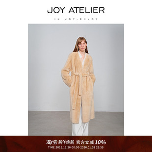 外款 JOY 中长款 睡袍式 ATELIER羊毛皮深V束腰A摆直身型大衣冬季