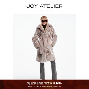 JOY1009幻境 系带皮草 进口双色拉贡翻领大廓形皮毛一体外套中长款