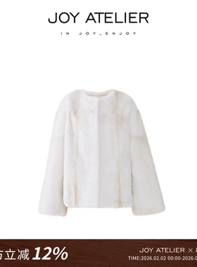 JOY8S10 拾光 Saga皇冠级稀有米黄十字圆领箱型水貂外套H廓形皮草