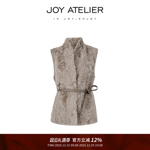 JOY0066 系带马甲外套 阿富汗紫羔美丽诺羊绒羊毛背心马甲秋冬新款