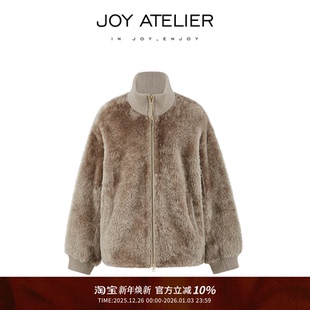 JOY 南非边区莱斯特羊皮毛一体立翻领大廓形宽松皮草外套 太阳城