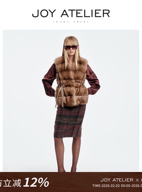 JOY8S07 棕粉佳人 俄罗斯进口粉棕琥珀紫貂腰带短款皮草马甲背心