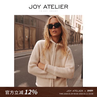 JOY1818 时光格 阿兰拉善纯A级山羊绒衫外套短款双拉链立领毛衫