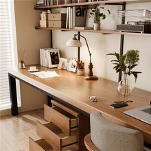 实木学生家用写字桌双人书桌书架一体工作台约电脑桌办公桌