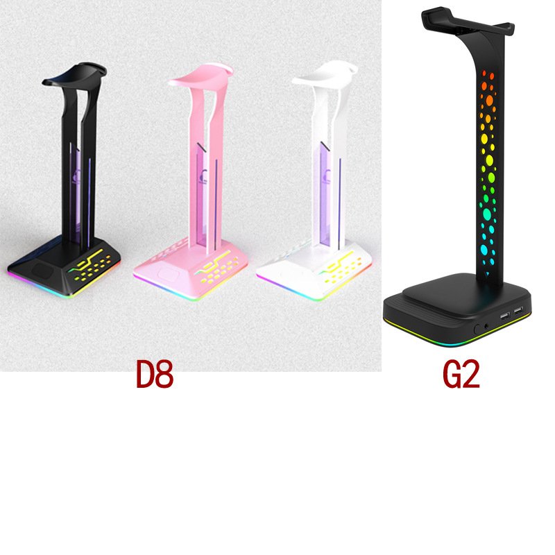新款 RGB耳机支架 电竞耳机变色支架 炫光双USB游戏 耳机展示架图片