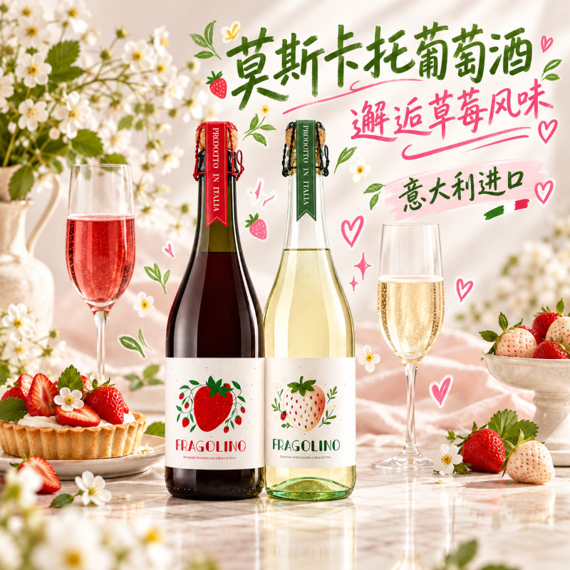 laFossette 红色恋人草莓味配制酒果味草莓酒莫斯卡托起泡酒