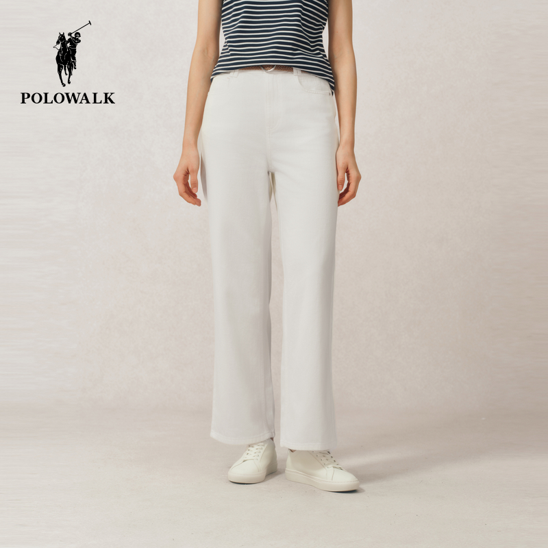 POLOWALK女式牛仔裤2025春夏裤新品白色简约宽松休闲显瘦阔腿裤女