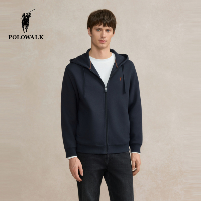 POLOWALK男式卫衣2025秋季新品商务休闲通勤男装连帽百搭加绒外套