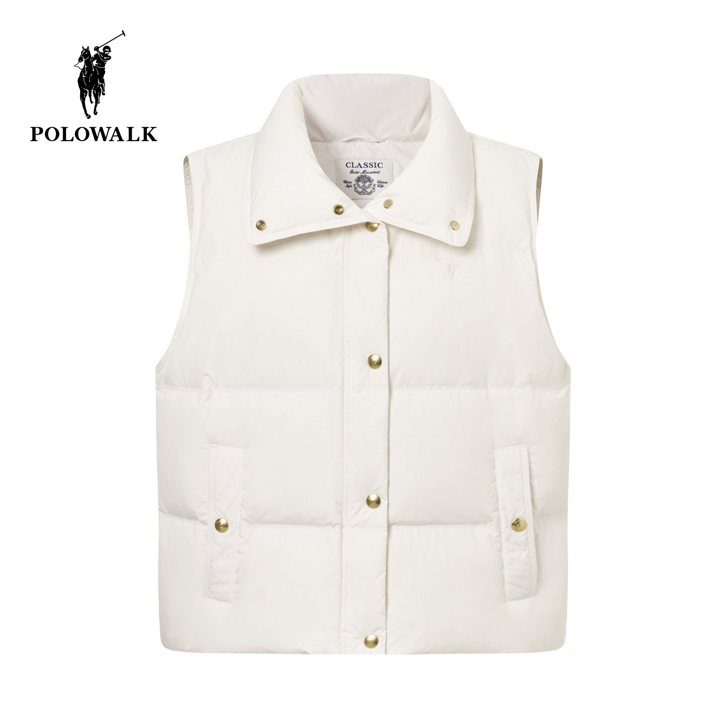 POLOWALK女式羽绒马夹2026冬季新品90鸭绒翻领纯色厚款保暖背心